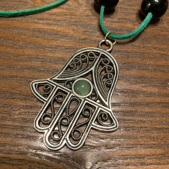 Silver and Jade Hamsa 22" Necklace ONE OF A KIND HANDMADE NWOT - Picture 2 of 5
